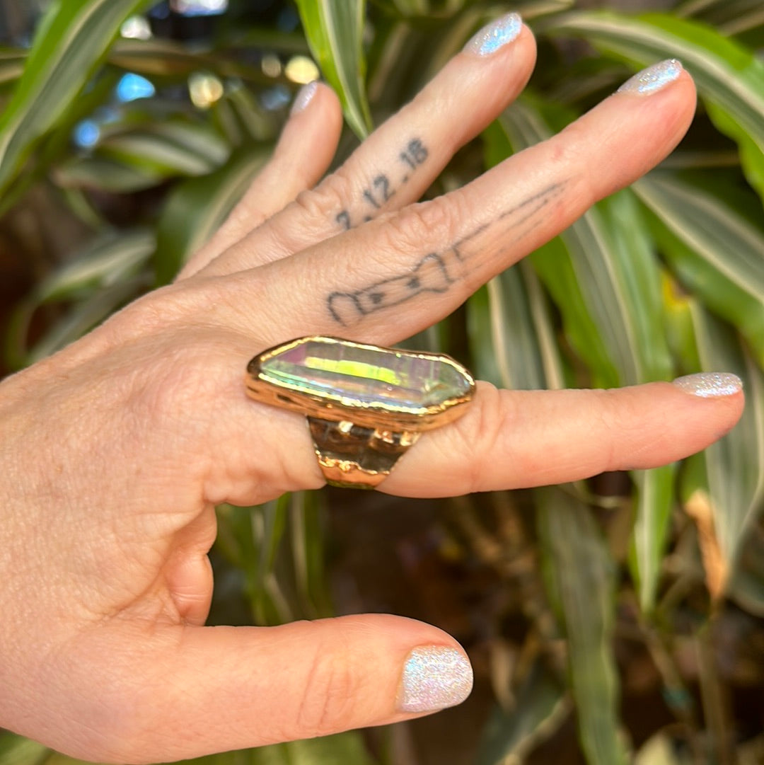 Angel Aura Lemurian Quartz Ring #31