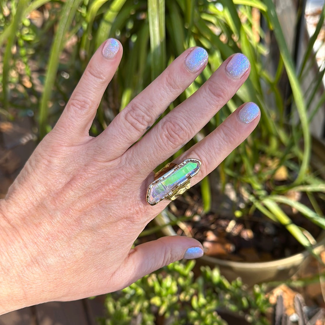 Angel Aura Lemurian Quartz Ring #33