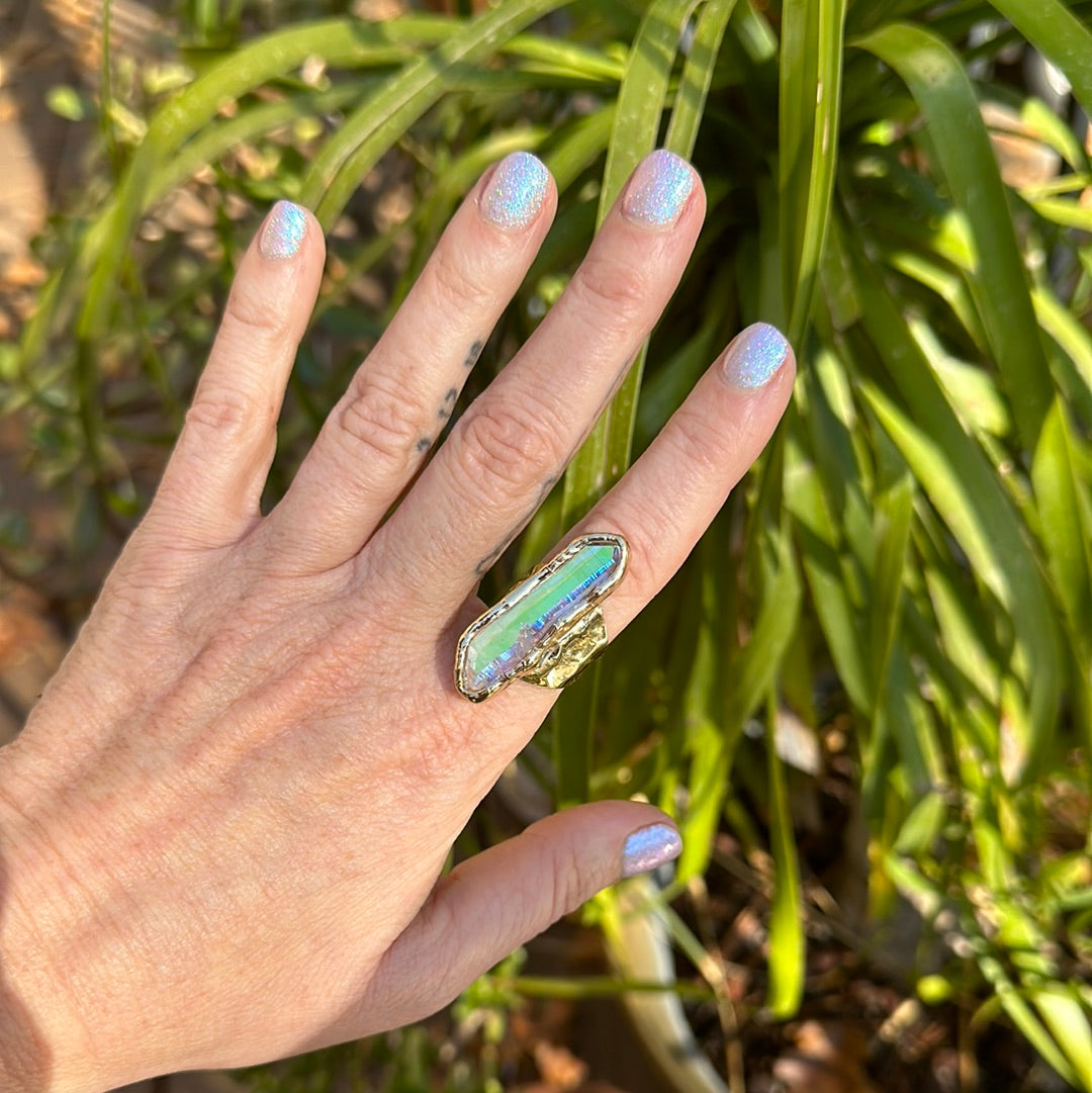 Angel Aura Lemurian Quartz Ring #33