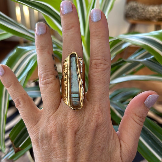 Peach Aura Lemurian Quartz Ring #40