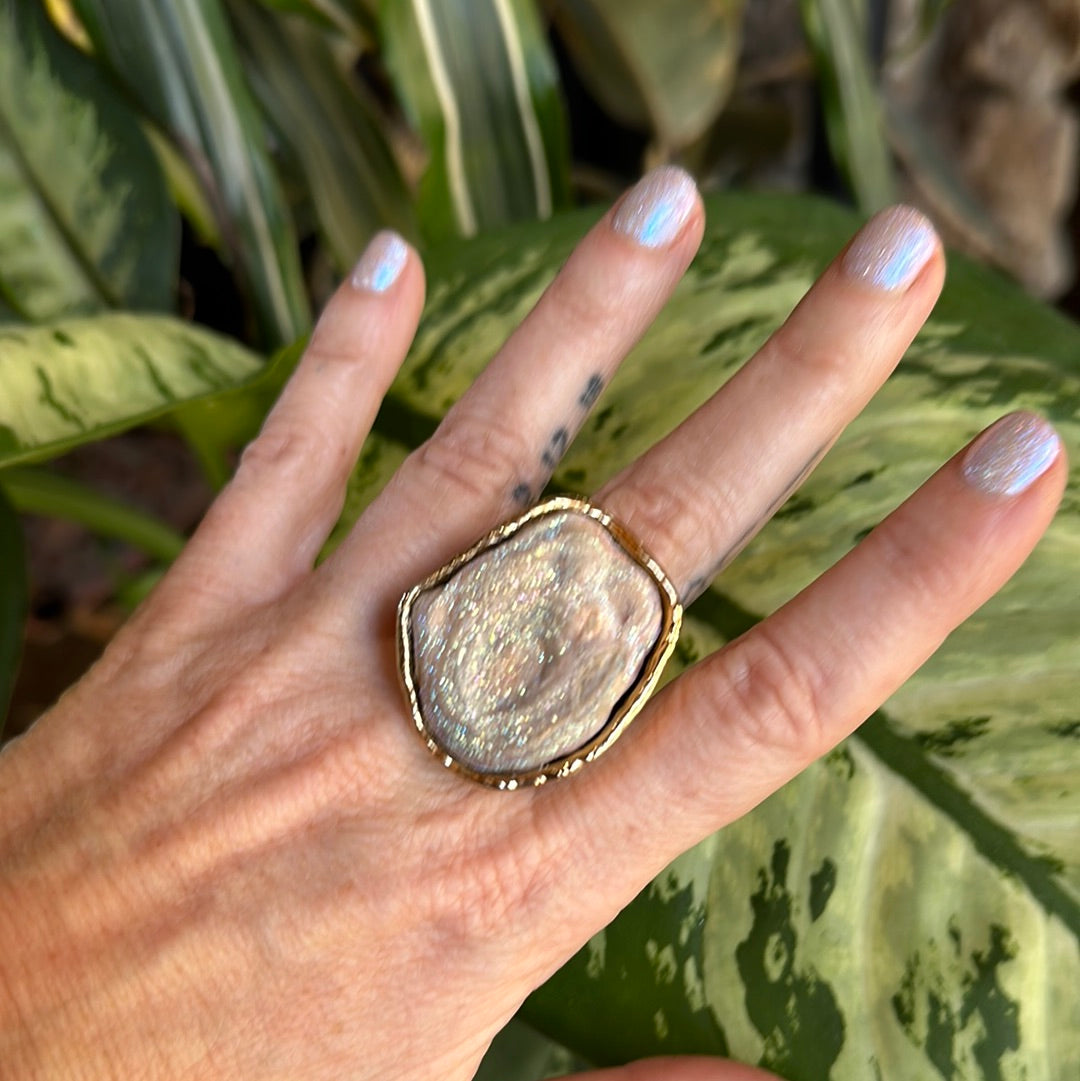 Mushroom Druzy with Angel Aura Ring #48