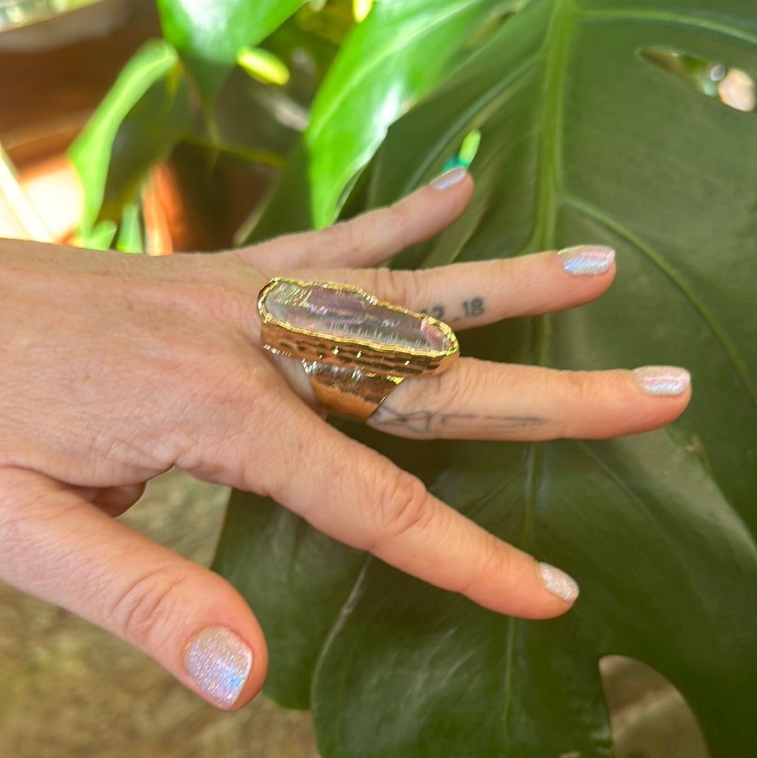 Angel Aura Lemurian Quartz Ring #13