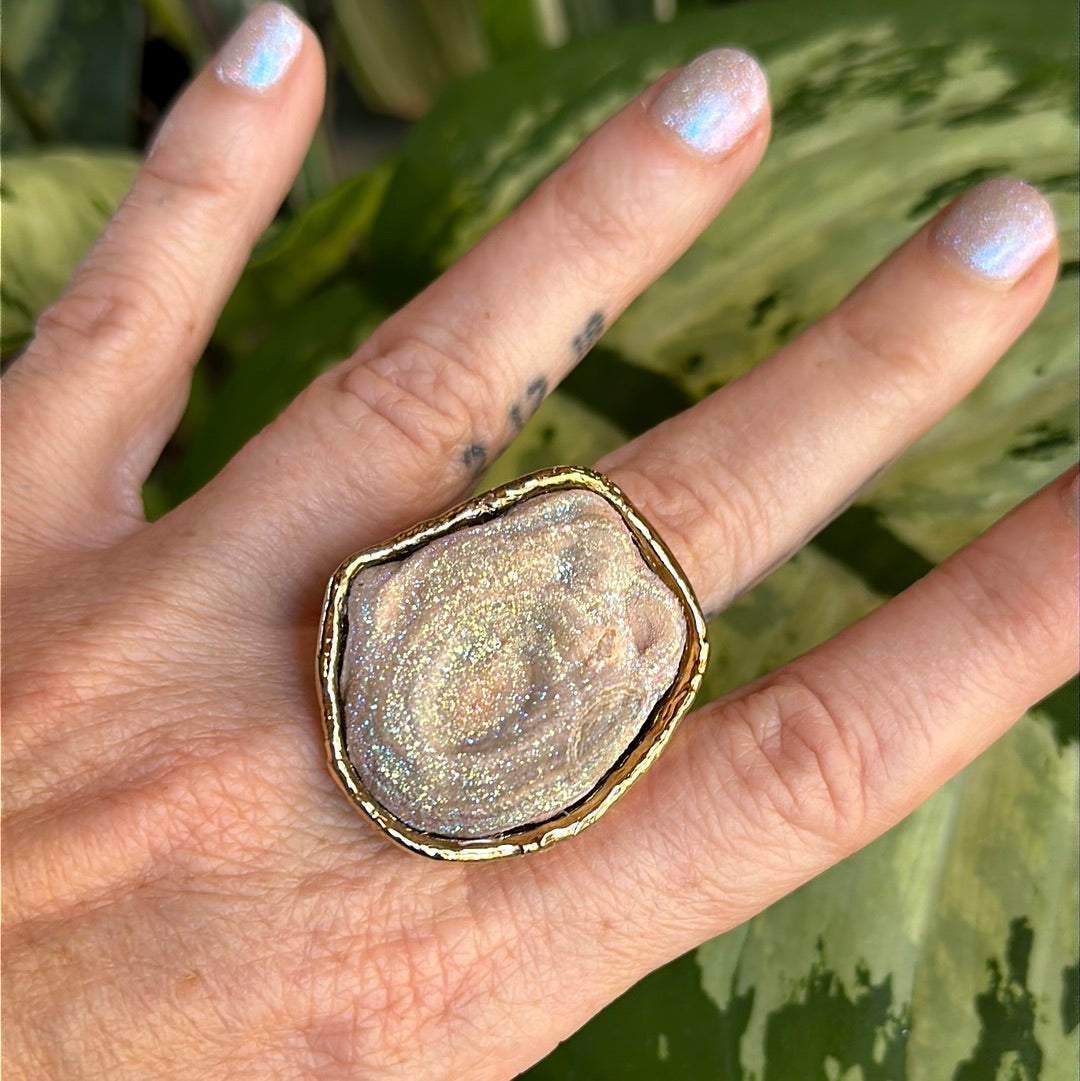 Mushroom Druzy with Angel Aura Ring #48