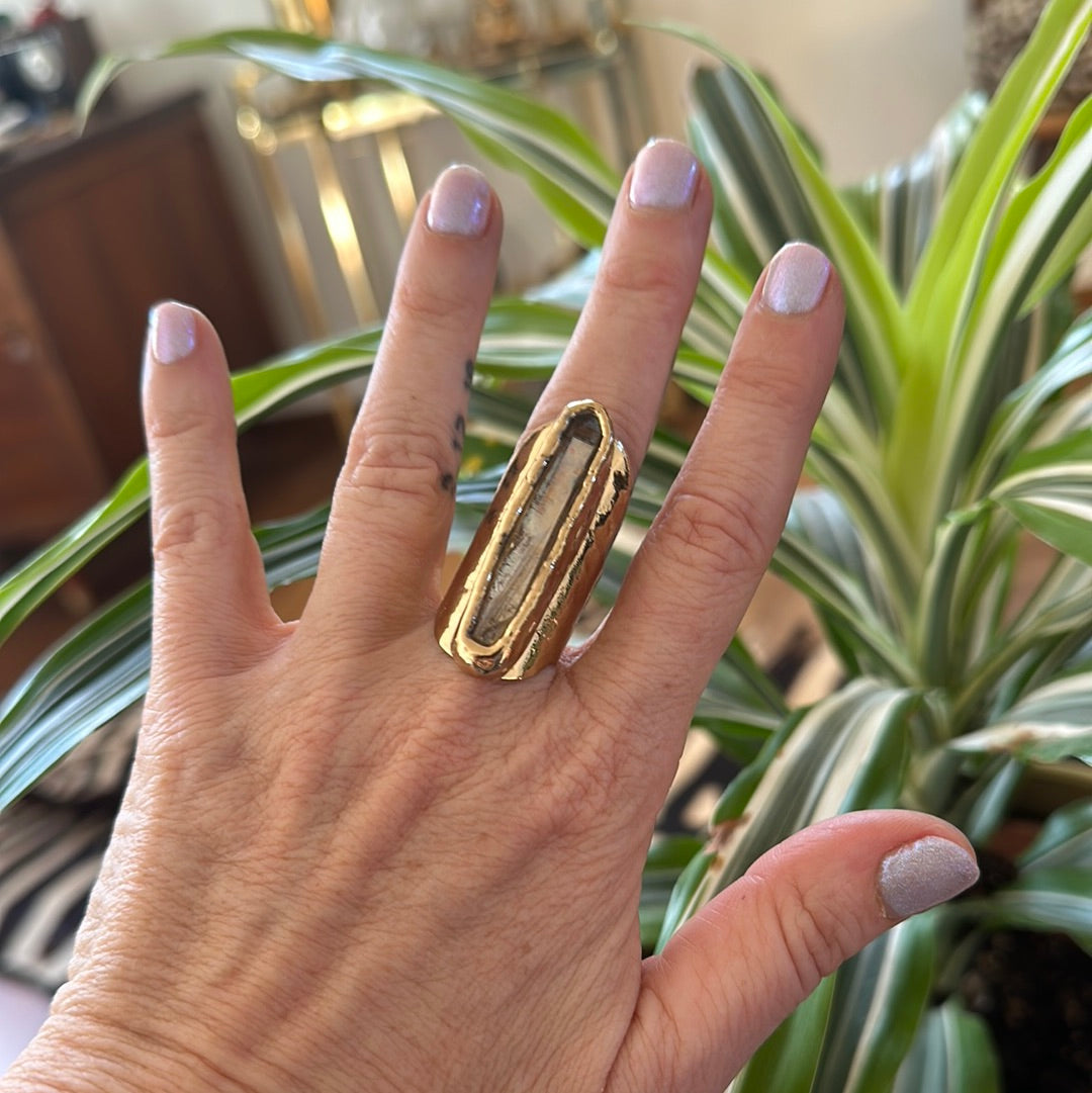 Peach Aura Lemurian Quartz Ring #37