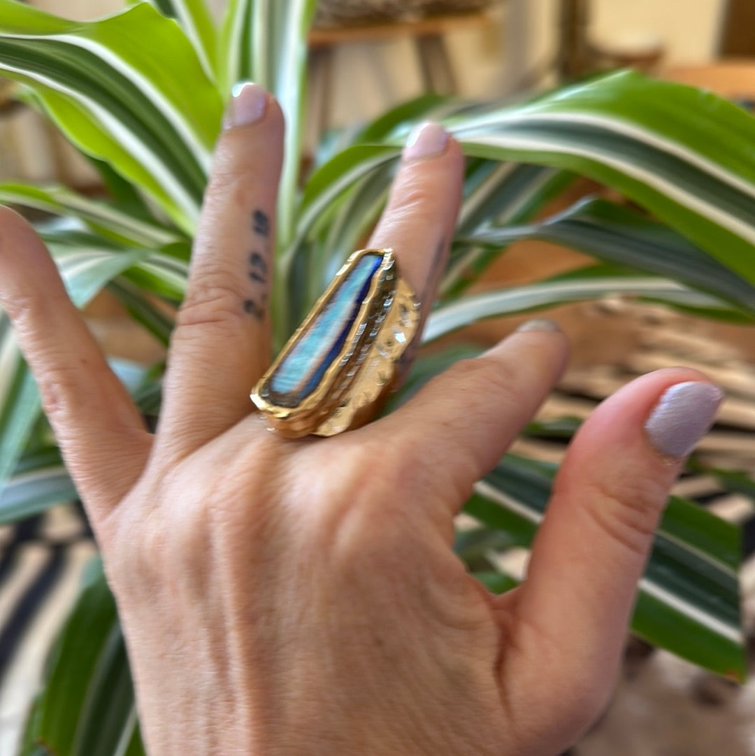 Peach Aura Lemurian Quartz Ring #40