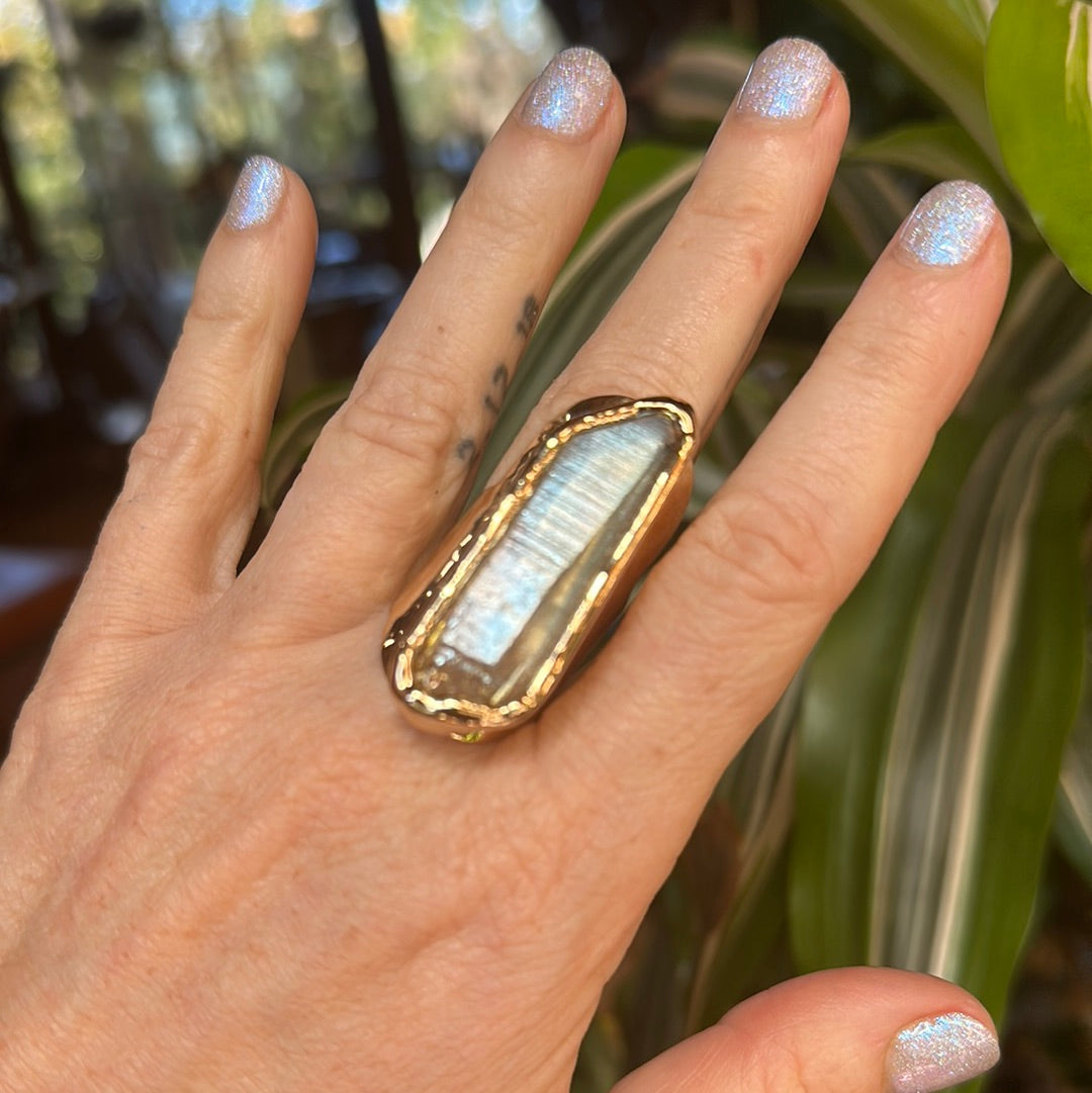 Angel Aura Lemurian Quartz Ring #30