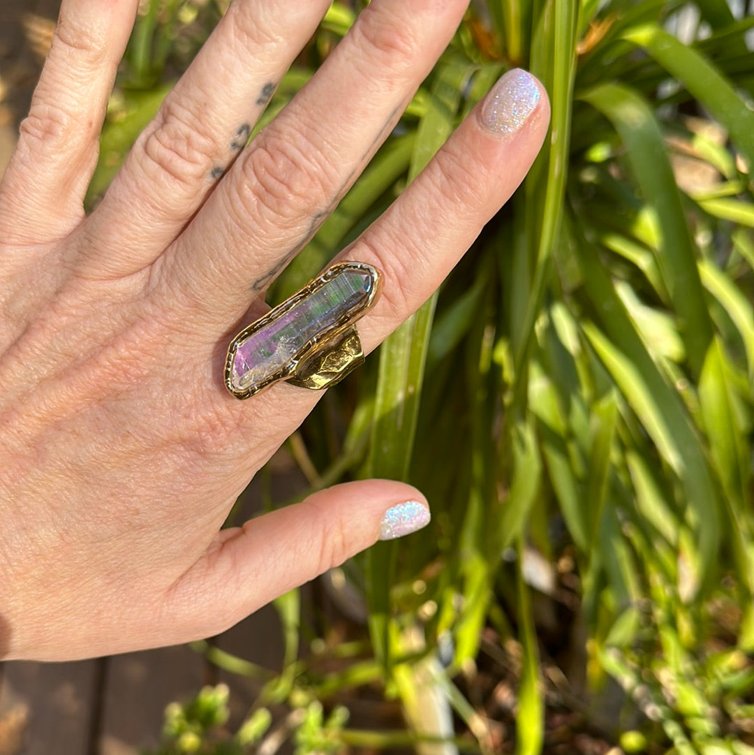 Angel Aura Lemurian Quartz Ring #33