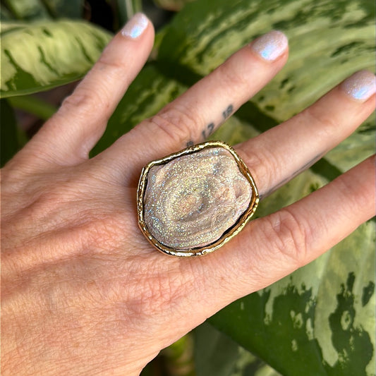 Mushroom Druzy with Angel Aura Ring #48