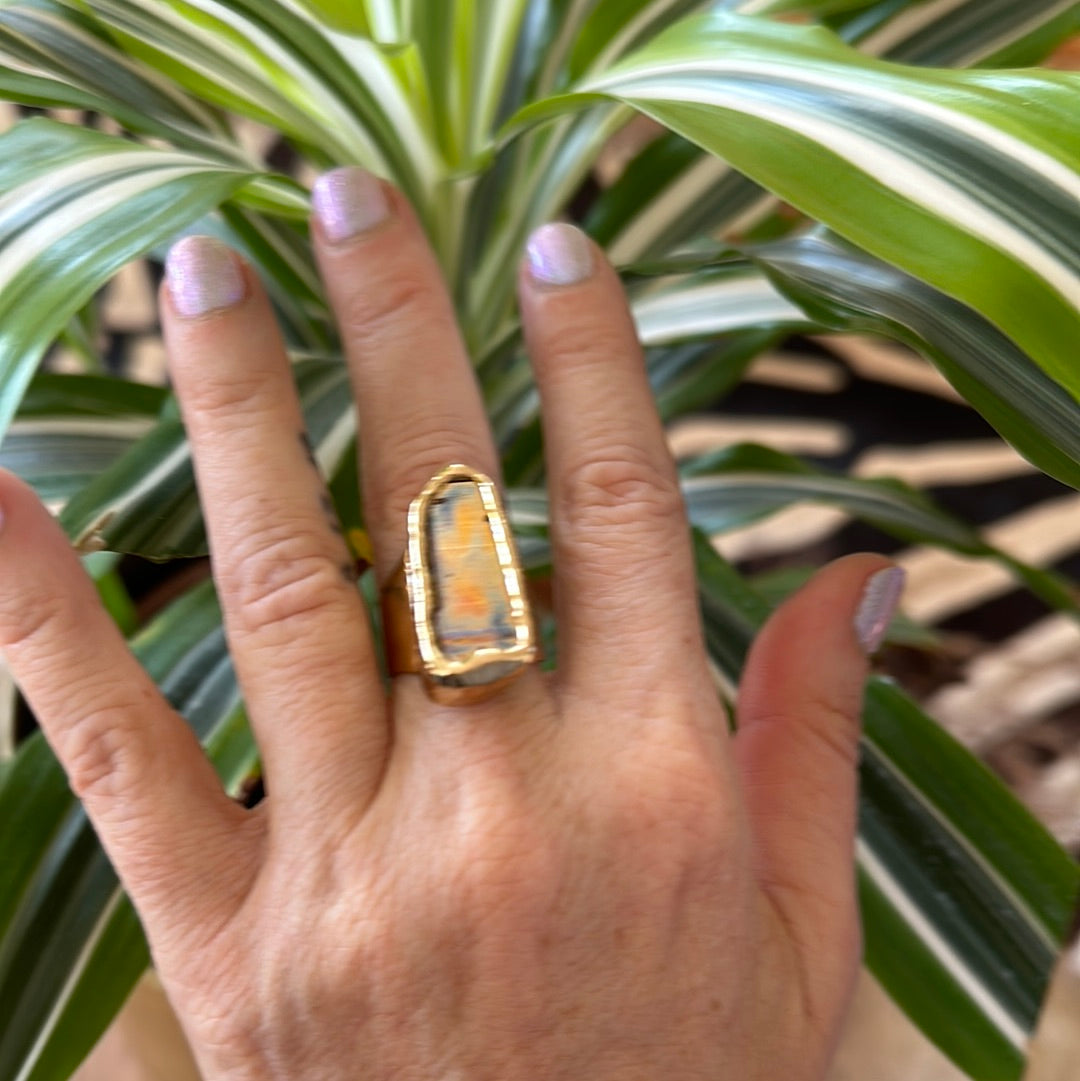 Peach Aura Lemurian Quartz Ring #39