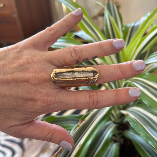 Peach Aura Lemurian Quartz Ring #37