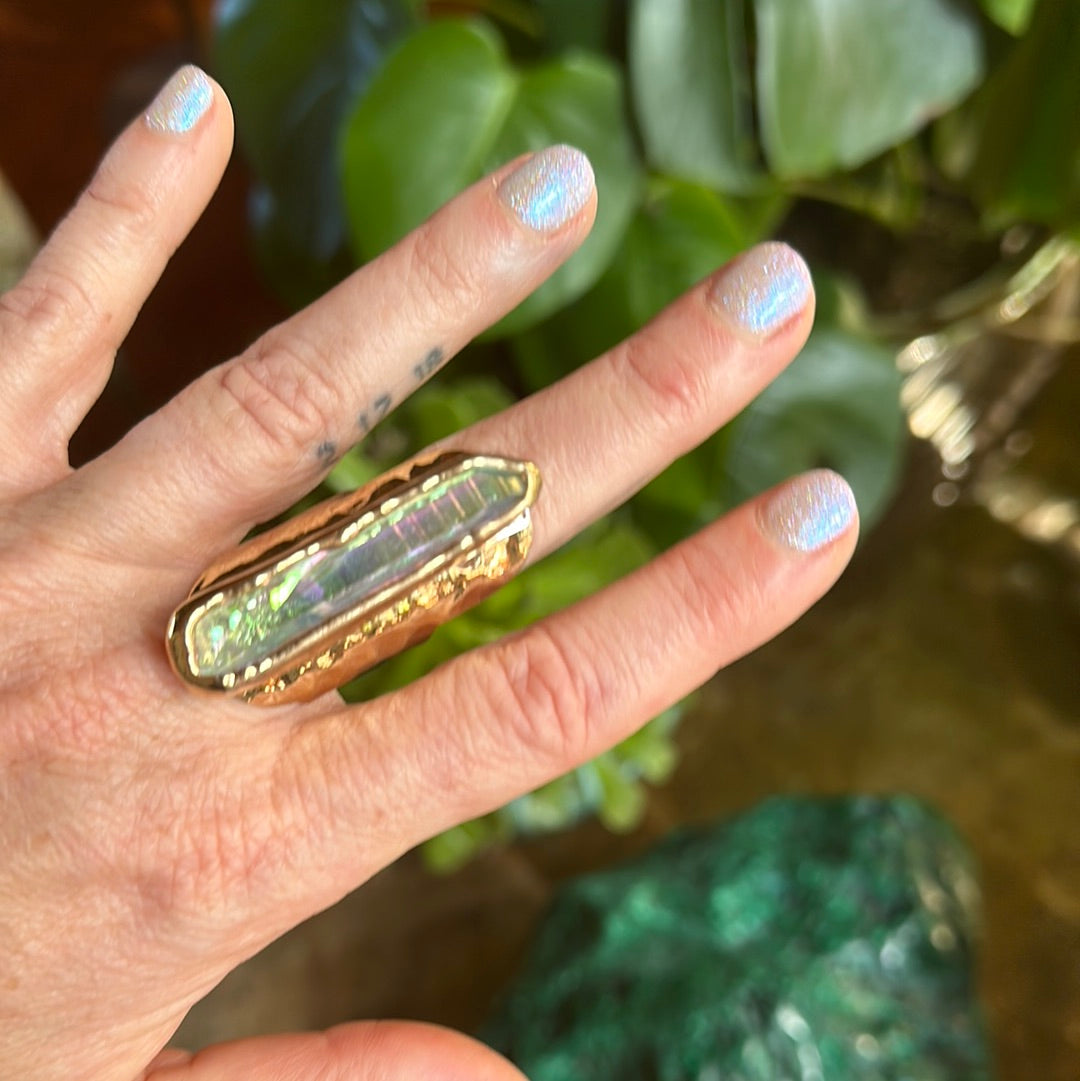 Angel Aura Lemurian Quartz Ring #21