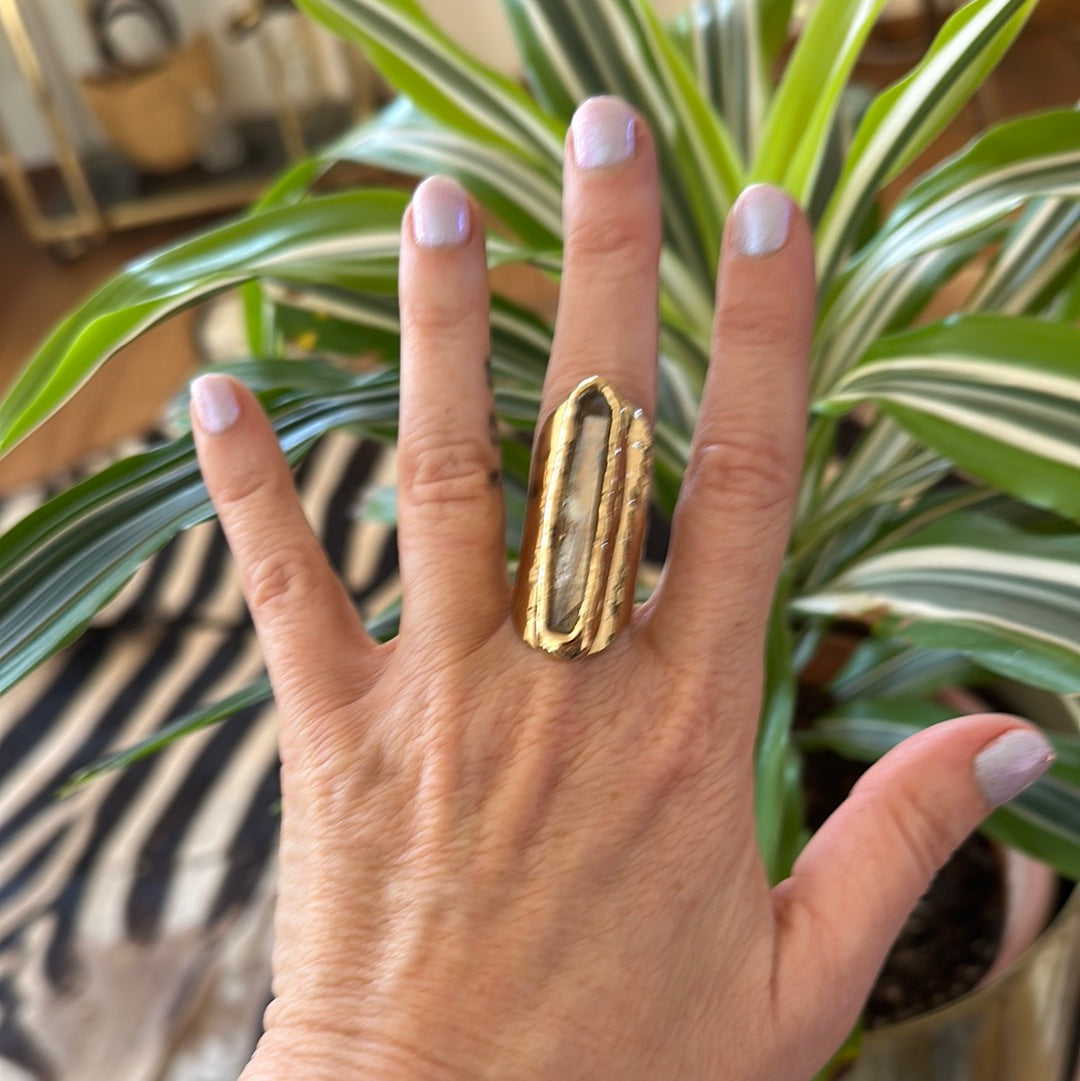 Peach Aura Lemurian Quartz Ring #37