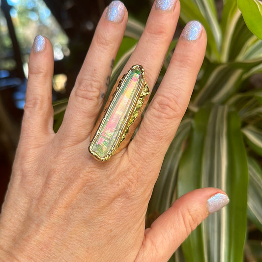 Angel Aura Lemurian Quartz Ring #25