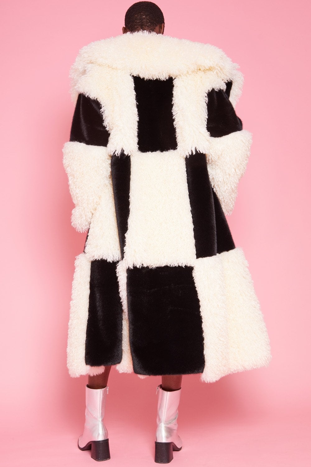 Faux Fur Bamboo Checked Maxi Coat