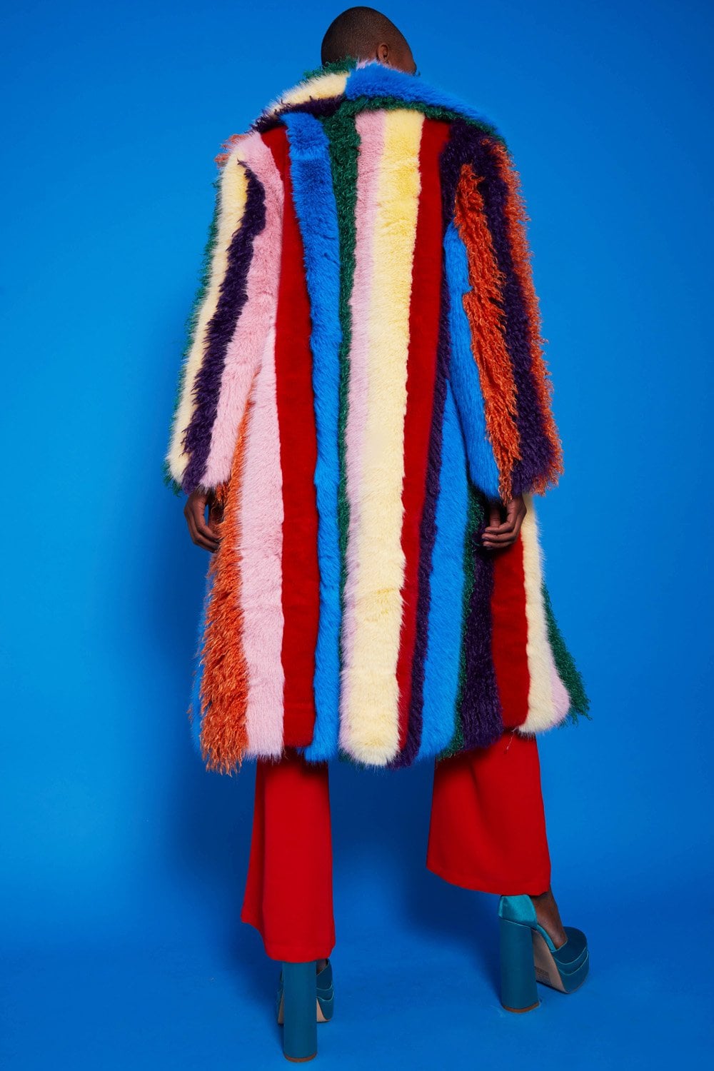 Rainbow Faux Fur Hand Crafted Eco Bamboo Maxi Coat