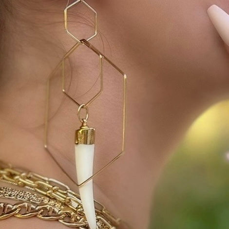 Naledii Golden Hexagon & Tusk Earrings
